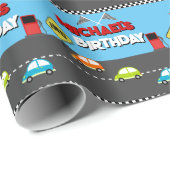 Race Car Boy Birthday Party Cadeaupapier (Rol Hoek)