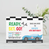Race Car Boy Birthday Party Kaart (Staand voorkant)