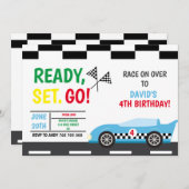 Race Car Boy Birthday Party Kaart (Voorkant / Achterkant)