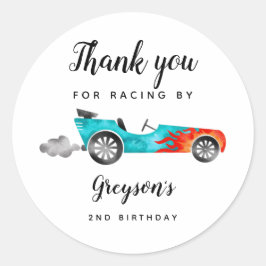 Race Car Boy Birthday Party Ronde Sticker