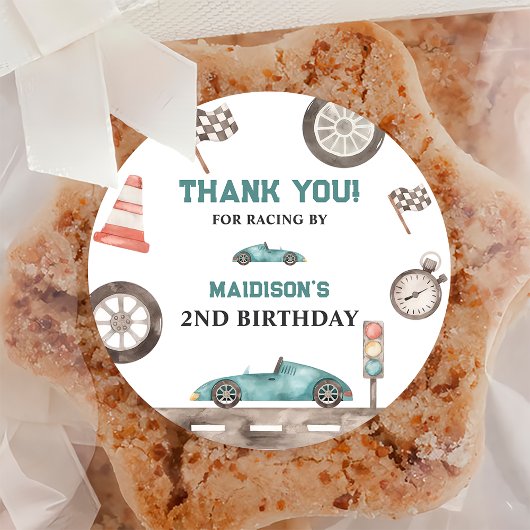 Race Car Boy Birthday Party Ronde Sticker