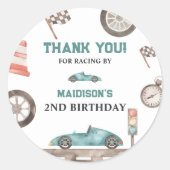Race Car Boy Birthday Party Ronde Sticker (Voorkant)