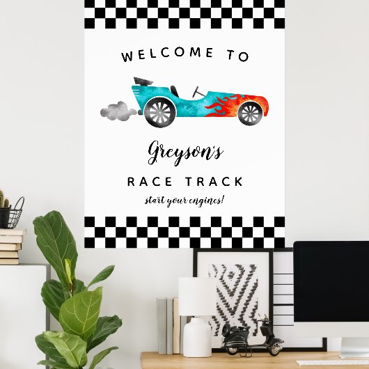 Race Car Boy Birthday Party Welcome Sign Poster (Thuiskantoor)