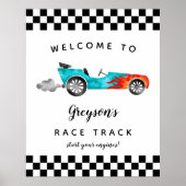 Race Car Boy Birthday Party Welcome Sign Poster (Voorkant)