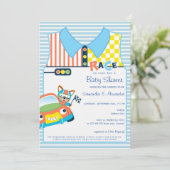 Race Car Boy Blue Fox Race Car Driver Baby shower Kaart (Staand voorkant)