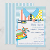 Race Car Boy Blue Fox Race Car Driver Baby shower Kaart (Voorkant / Achterkant)