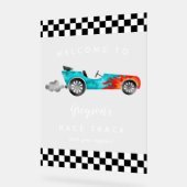 Race Car Boy Verjaardag Party Sign Acryl Bord (Hoek)