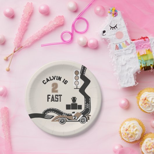  Race Car Boys Twee Snelle Verjaardagsfeestje Papieren Bordje (Feest)