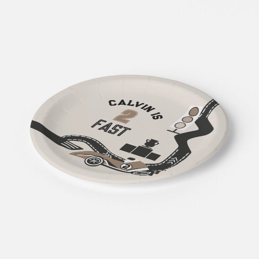  Race Car Boys Twee Snelle Verjaardagsfeestje Papieren Bordje (Gekanteld)