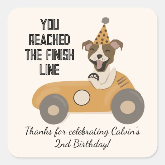 Race Car Boys Tweede Verjaardag Party Vierkante Sticker (Voorkant)