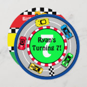 Race Car Boy's Verjaardag Uitnodiging (Voorkant / Achterkant)
