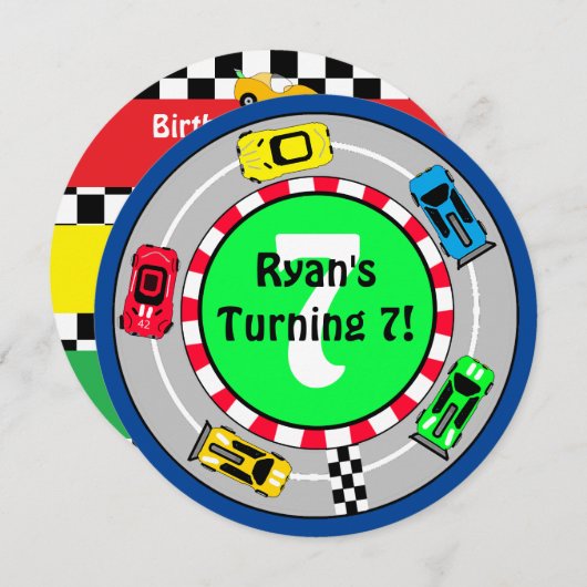 Race Car Boy's Verjaardag Uitnodiging (Voorkant / Achterkant)