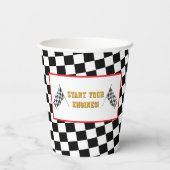 Race Car Checkered Flag 1st Birthday Party Papieren Bekers (Achterkant)