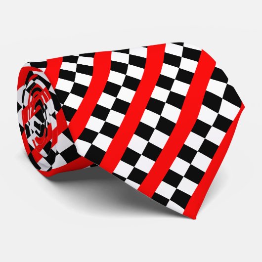 Race Car Checkered Pattern met Red Stropdas (Opgerold)