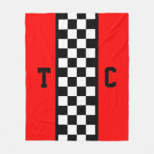 Race Car Checkered Pattern Red Monogramed Fleece Deken (Voorkant)