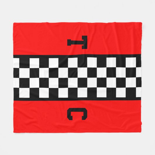 Race Car Checkered Pattern Red Monogramed Fleece Deken (Voorkant (Horizontaal))