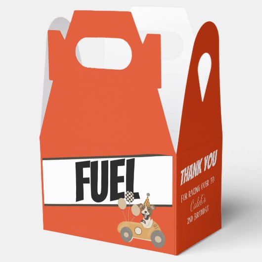 Race Car Dog Boys Birthday Party Fuel Bedankdoosjes (Geopend)