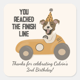 Race Car Dog Boys Birthday Party Vierkante Sticker