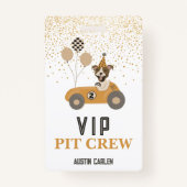 Race Car Dog Boys Birthday Party VIP Badge (Voorkant)