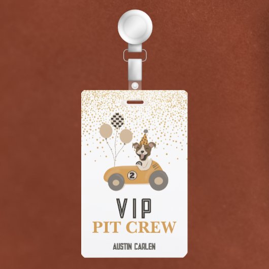 Race Car Dog Boys Birthday Party VIP Badge