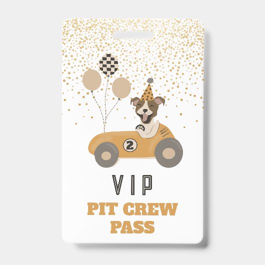 Race Car Dog Boys Birthday Party VIP Pass Badge (Front)