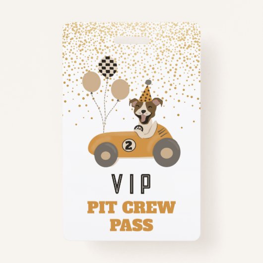Race Car Dog Boys Birthday Party VIP Pass Badge (Voorkant)