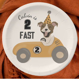 Race Car Dog Boys Two Fast Birthday Party Papieren Bordje