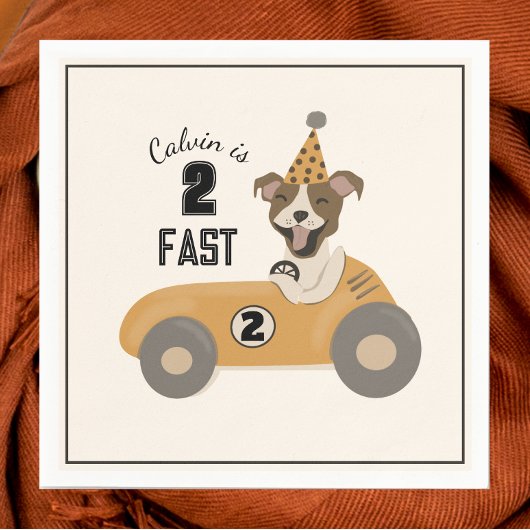 Race Car Dog Boys Two Fast Birthday Party Servet