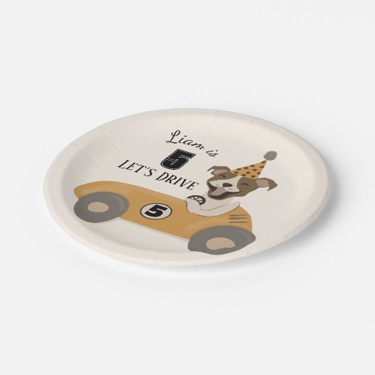 Race Car Dog Boys Vijfde verjaardag Papieren Bordje (Gekanteld)