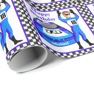 Race Car Driver gepersonaliseerde verjaardagscadea Cadeaupapier