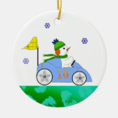 Race Car Driver Snowman Keramisch Ornament (Voorkant)