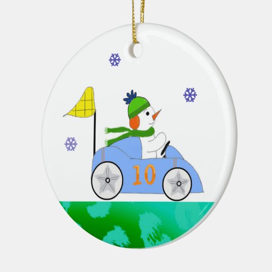 Race Car Driver Snowman Keramisch Ornament (Links)