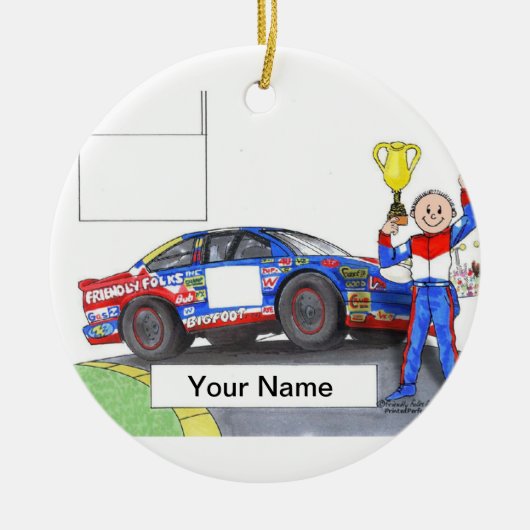 Race Car Driver, Stock - Mannelijk Keramisch Ornament (Voorkant)