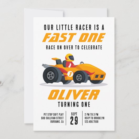 Race Car Fast One 1e verjaardag Kaart (Voorkant)