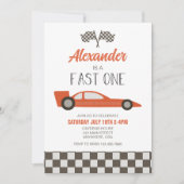 Race Car Fast One 1st Birthday-uitnodiging Kaart (Voorkant)