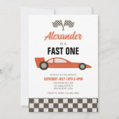 Race Car Fast One 1st Birthday-uitnodiging Kaart (Voorkant)