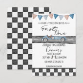 Race Car Fast One First Birthday Uitnodiging (Voorkant / Achterkant)