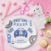 Race Car First Birthday Papieren Bordje (Feest)