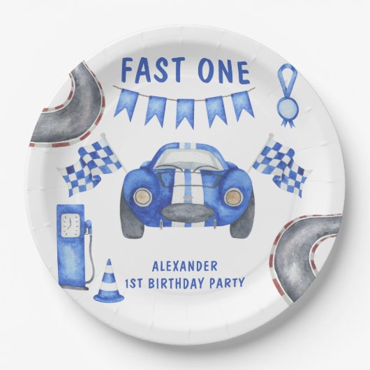 Race Car First Birthday Papieren Bordje (Voorkant)