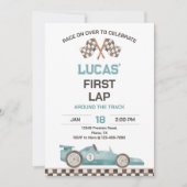 Race Car First Lap Around the Track Birthday Party Kaart (Voorkant)