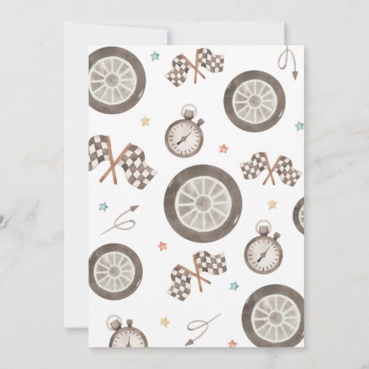 Race Car First Lap Around the Track Birthday Party Kaart (Achterkant)