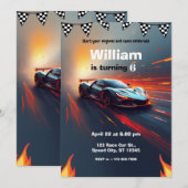 Race Car Flames Rally Birthday Party Kaart (Voorkant / Achterkant)