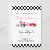 Race Car Girl Baby shower Invitation Kaart (Voorkant)