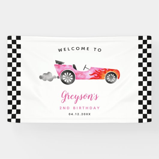 Race Car Girl Birthday Party Welcome Banner (Horizontaal)