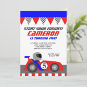 Race Car Go Kart Birthday Party Invitation Kaart (Staand voorkant)