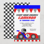 Race Car Go Kart Birthday Party Invitation Kaart (Voorkant / Achterkant)