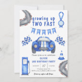 Race Car Groei Twee Snelle Verjaardagsfeestje Kaart (Voorkant)