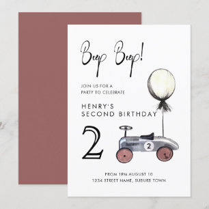 Race Car Invitation Red 2e verjaardag  Kaart