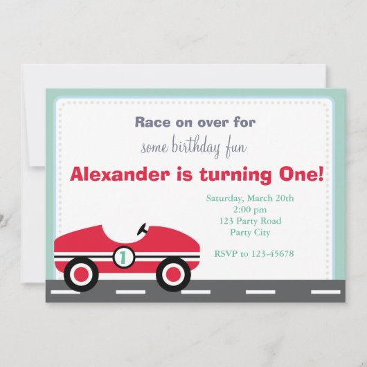 Race Car Invitation (Ride On Birthday voor jongens Kaart (Voorkant)