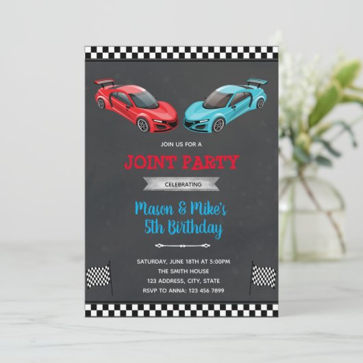 Race car joint boy jarig kaart (Staand voorkant)